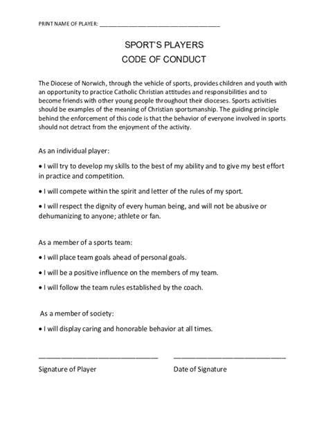 Fillable Online Sports Players Code Of Conduct Fax Email Print Pdffiller