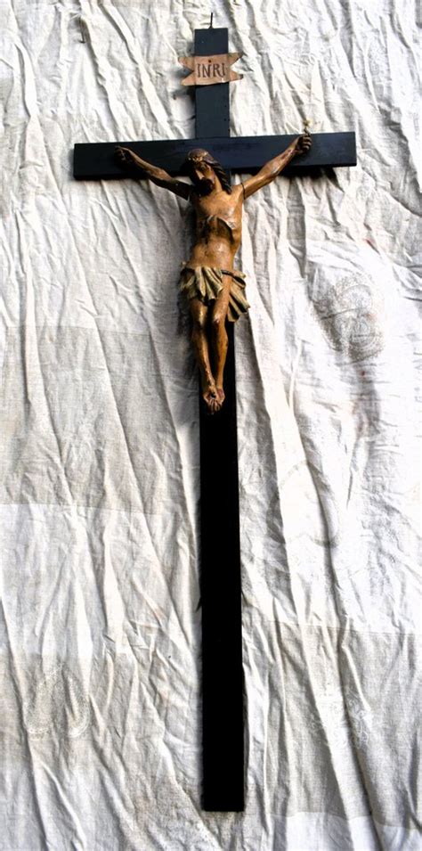 Crucifix Christus Gelakt In Hout Gekruisigd Hout Tweede Helft E