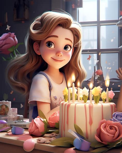 Premium Photo Girl Sitting In Front Of Birthday Cake