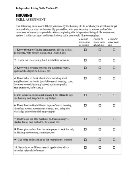 Fillable Online Life Skills Inventory Independent Living Skills