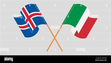 Crossed Flags Of Iceland And Italy Official Colors Correct Proportion Vector Illustration