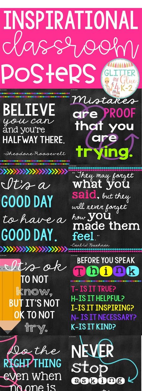 Bright Chalkboard Inspirational Classroom Posters Classroom Decor 10 Posters Inspirational