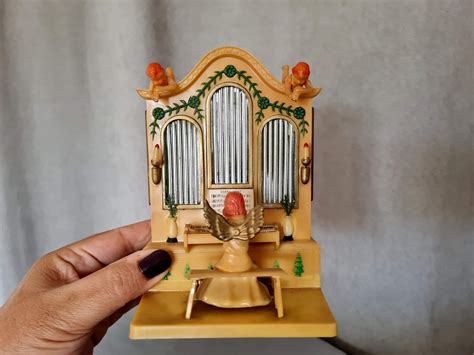 Vintage Retro Handle Music Box Angel Playing Organ Silent Etsy