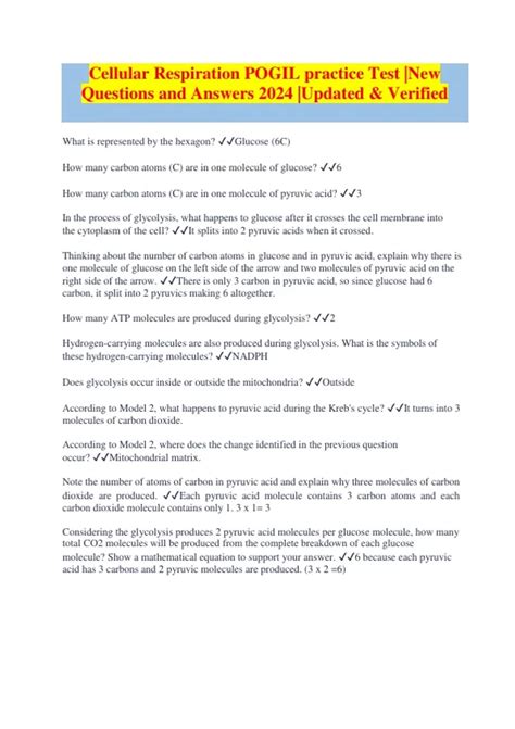 Cellular Respiration Pogil Practice Test New Questions And Answers