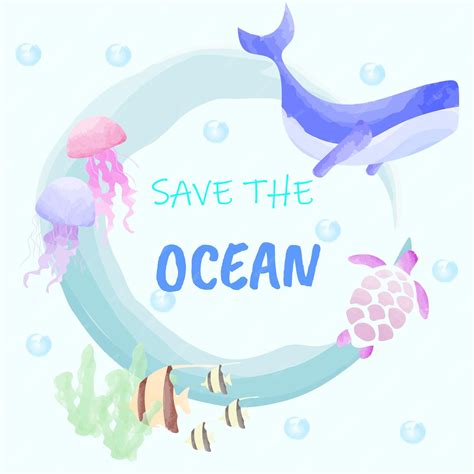 Premium Vector Watercolor Poster Save The Ocean For World Ocean Day