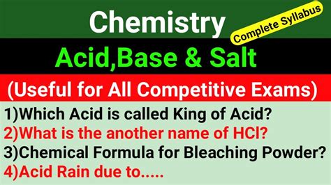 Chemistry Acid Base And Salt Mcq In English Acid Base And Salt In