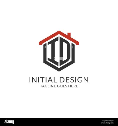 Initial Logo Id Monogram With Home Roof Hexagon Shape Design Simple And Minimal Real Estate