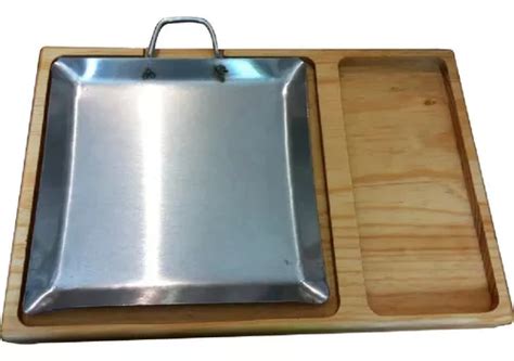 Plato Tabla Madera Asado Carnes Parrilla 37x25cm Jgo 8 Pzas Cuotas