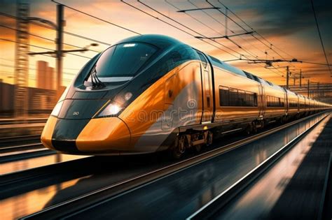 Speedy Commute High Speed Train In Motion On The Railway Stock