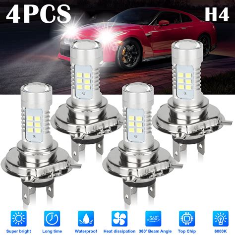 4x H4 9003 HB2 Super White LED Headlight Bulb Conversion Kit High Low