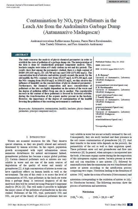 Contamination By Nox Type Pollutants In The Leach Ate From The