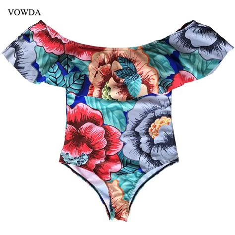 2018 Sexy Floral Off Shoulder Swimwear Female Ruffle Tube Top Bathing