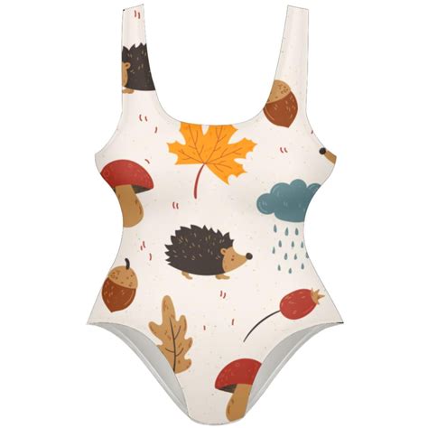 Ownsummer Autumn Leaf Cute Hedgehog Mushroom Pattern Stylish One Piece