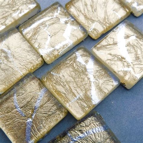 Silver With Gold Foil Square Tiles 25 Glass Mosaic Tiles Etsy