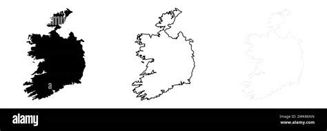 Ireland Country Silhouette Set Of 3 High Detailed Maps Solid Black