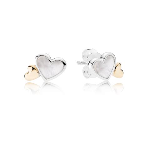 Pandora Luminous Hearts Mother Of Pearl And 14k Gold Heart Earrings