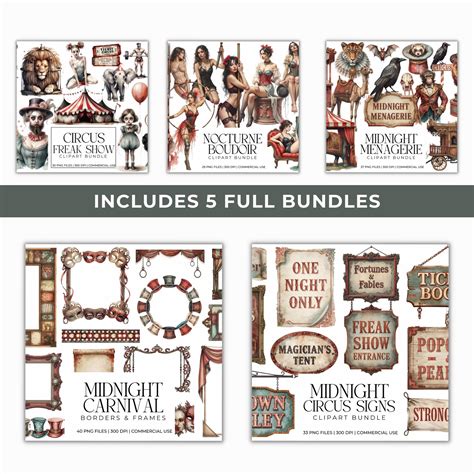 Midnight Carnival Clipart Collection, Bonus Digital Papers, Watercolor