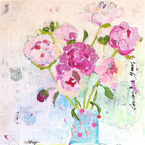 Early Peonies, mixed media peony painting | kellieDAYart