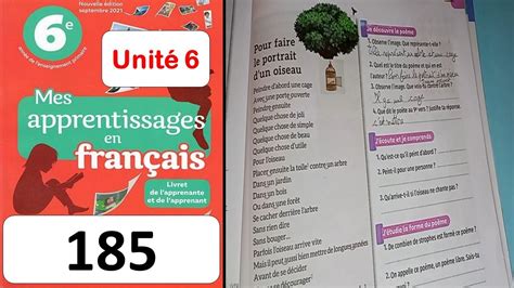 Lecture diction Unité 6 mes apprentissages 6 année page 185 YouTube