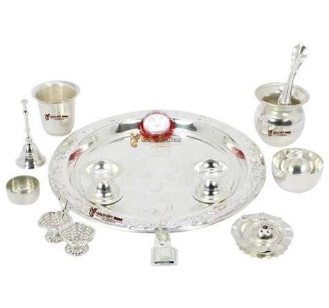 Goldgiftideas Inch Premium Sarovar Silver Plated Pooja Thali Set