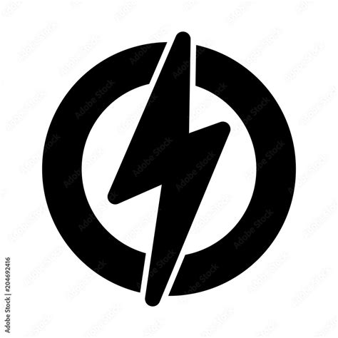 Simple, circular lightning bolt logo/icon. Black silhouette design. Isolated on white Stock ...