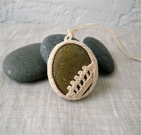 Crochet Stone Necklace Crochet Jewelry Lace Stone Necklace Beach