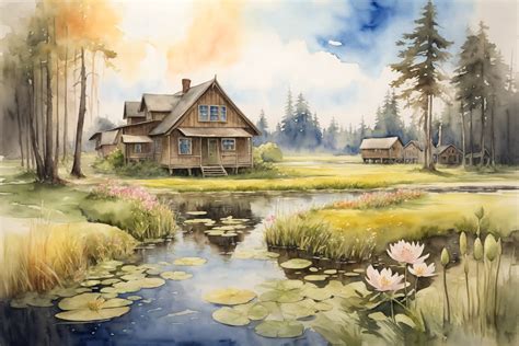 Watercolor Painting of Village Scenery Graphic by Forhadx5 · Creative ...