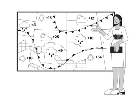 Weather Presenter Woman Forecasting Precipitations Temperature Black