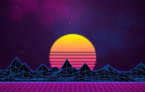 Wallpaper The Sun The Sky Mountains Music Stars Neon Space