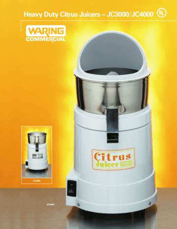 Waring JC4000 Heavy-Duty Hi-Power Citrus Juicer Spec sheet | Manualzz