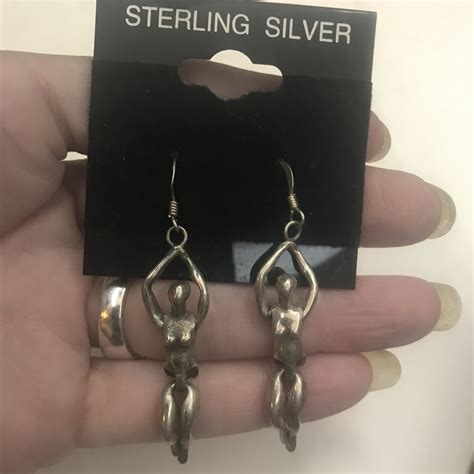 Vintage Sterling Nude Woman Articulated Earrings RARE Gem