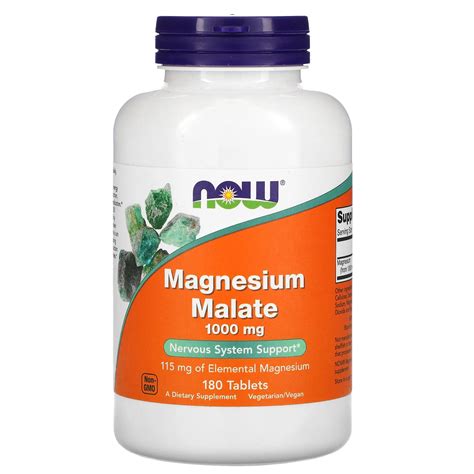 Now Foods Magnesium Malate 1000mg Nervous System Support 180 Vegetarian Tablets Low Price