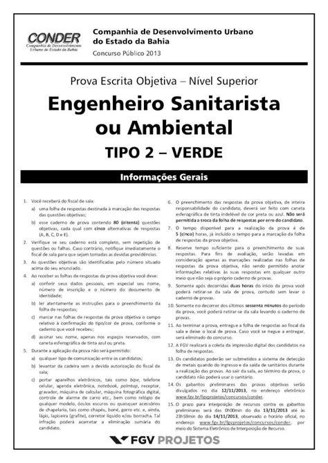 Pdf Prova Escrita Objetiva N Vel Superior Engenheiro Sanitarista Ou