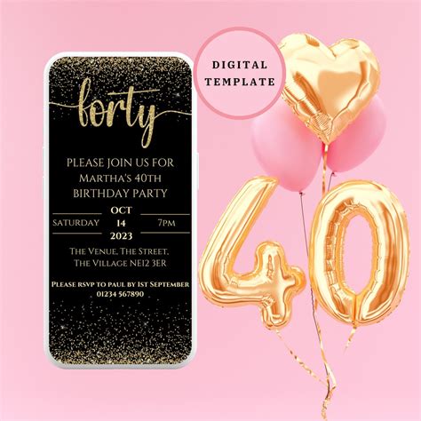 Self Edit 40th Birthday Invitation Celebration Phone Template Digital