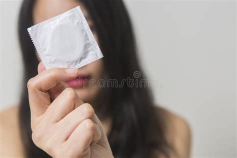 Woman Holding Condom Stock Image Image Of Concept Contraception 117925559