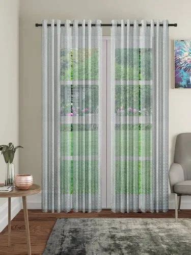 Fashome Grey Polyester Eyelet Fitting Striped Door Curtains At Rs