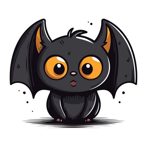 Cute cartoon black bat on a white background. Vector illustration ...