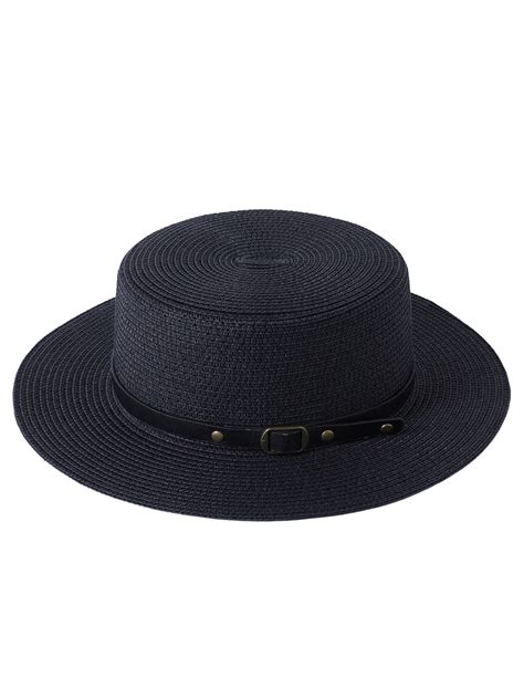 Women Wide Brim Straw Panama Roll Up Hat Belt Buckle Fedora Beach Sun