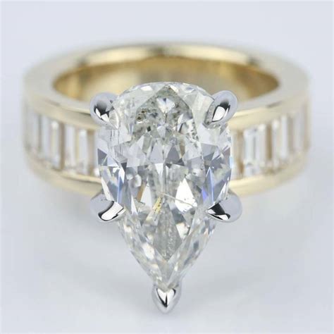 5 Carat Pear Cut Diamond Ring | Baguette Diamond Band