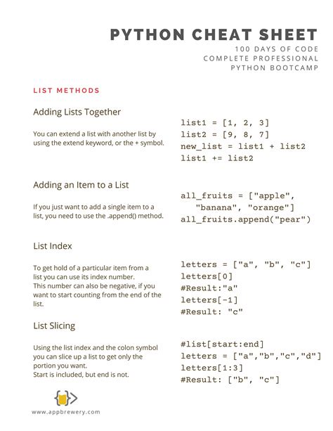 Python Syntax Cheat Sheet Booklet Pdf Free Download