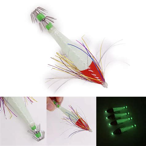 Pc G Cm Fishing Bait Luminous Wooden Shrimp Squid Hook Fake