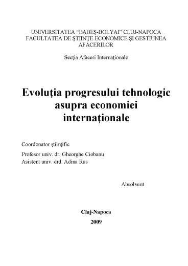 Evoluția Progresului Tehnologic Asupra Economiei Internaționale