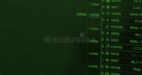 Reen Screen Price Trading Linear Chart and Asset Symbols on Notebook ...