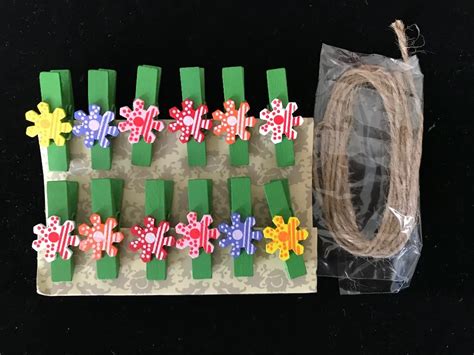 Flowers Pcs Wood Paper Clips Wooden Photo Pegs With Hemp Rope Pin