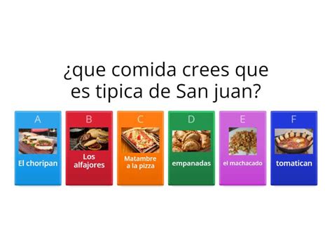 Comidas Postres Bebidas Tipicas De San Juan Adivinanza Cuestionario