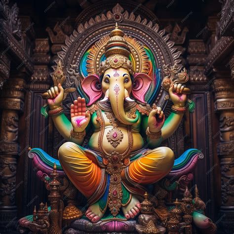 Premium AI Image | colorful statue of Ganesh inside a Hindu temple