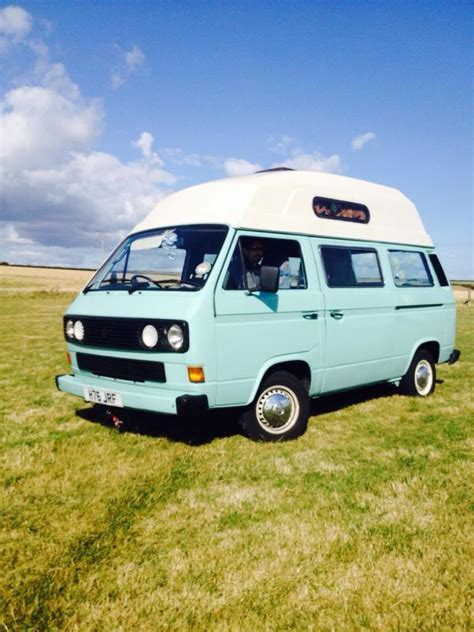 Lovely Light Blue Hi Top Vw Bus Camper Volkswagen Camper Campervan Life