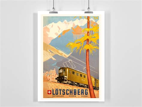 Lötschberg Suisse Bern Lötschberg Simplon Railway vintage Travel Poster