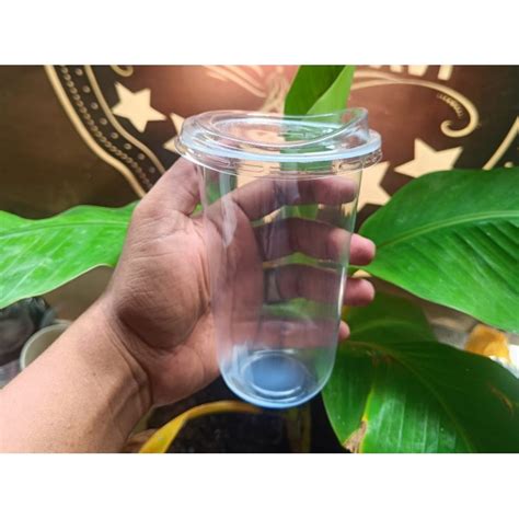 Jual Cup Pp Gelas Plastic Oval Terbaru Tutup Lid Strawlees