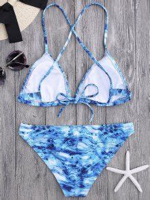 Tie Dye Strappy Bikini Set In Blue And White Zaful